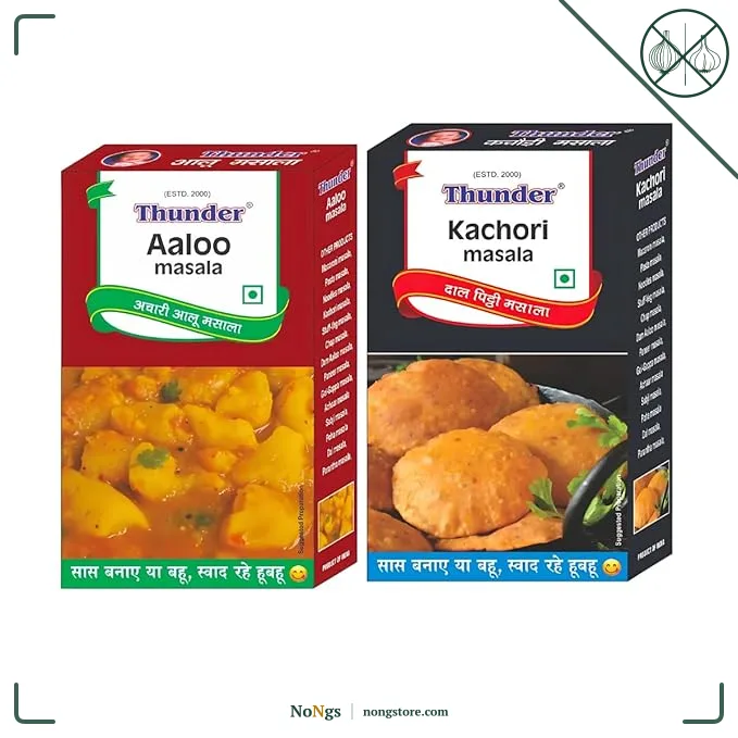 Thunder Aaloo Masala & Kachori Masala Combo, Complete Recipe Spice Mix For Achari Aloo, Aloo Sabzi, Potato Recipes & Khasta Kachori Filling, Authentic Taste, No Onion No Garlic, 100g Festive Pack Of 2