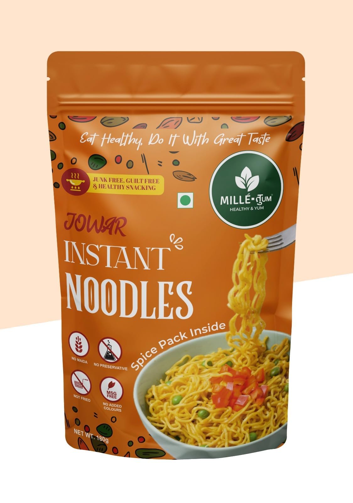MILLE - तुUM Jowar Millet Instant Noodles| Healthy & Tasty | Nutritious, Quick Meal for Busy Days | 180g Pack