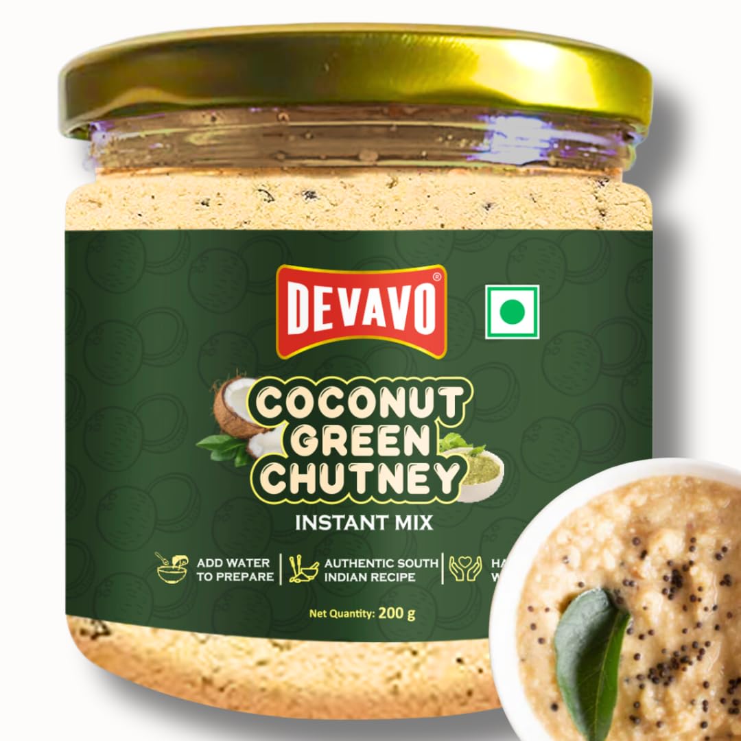 Devavo Coconut Green Chutney Powder | Just Add Water to Prepare | Authentic South Indian Recipe | No Onion & Garlic | No Artificial Colour & Flavour | No Preservatives (200 g)