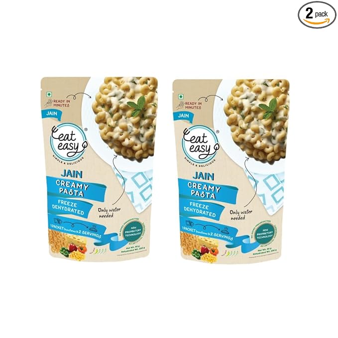 Eat Easy Ready To Eat Jain Pasta- 100gm (Pack of 2) | Freeze Dehydrated | Just Add Water and Cook | No Onion No Garlic, Vegetarian Healthy Instant Creamy Pasta Food for Travel, Trekking, Campign, Hostel