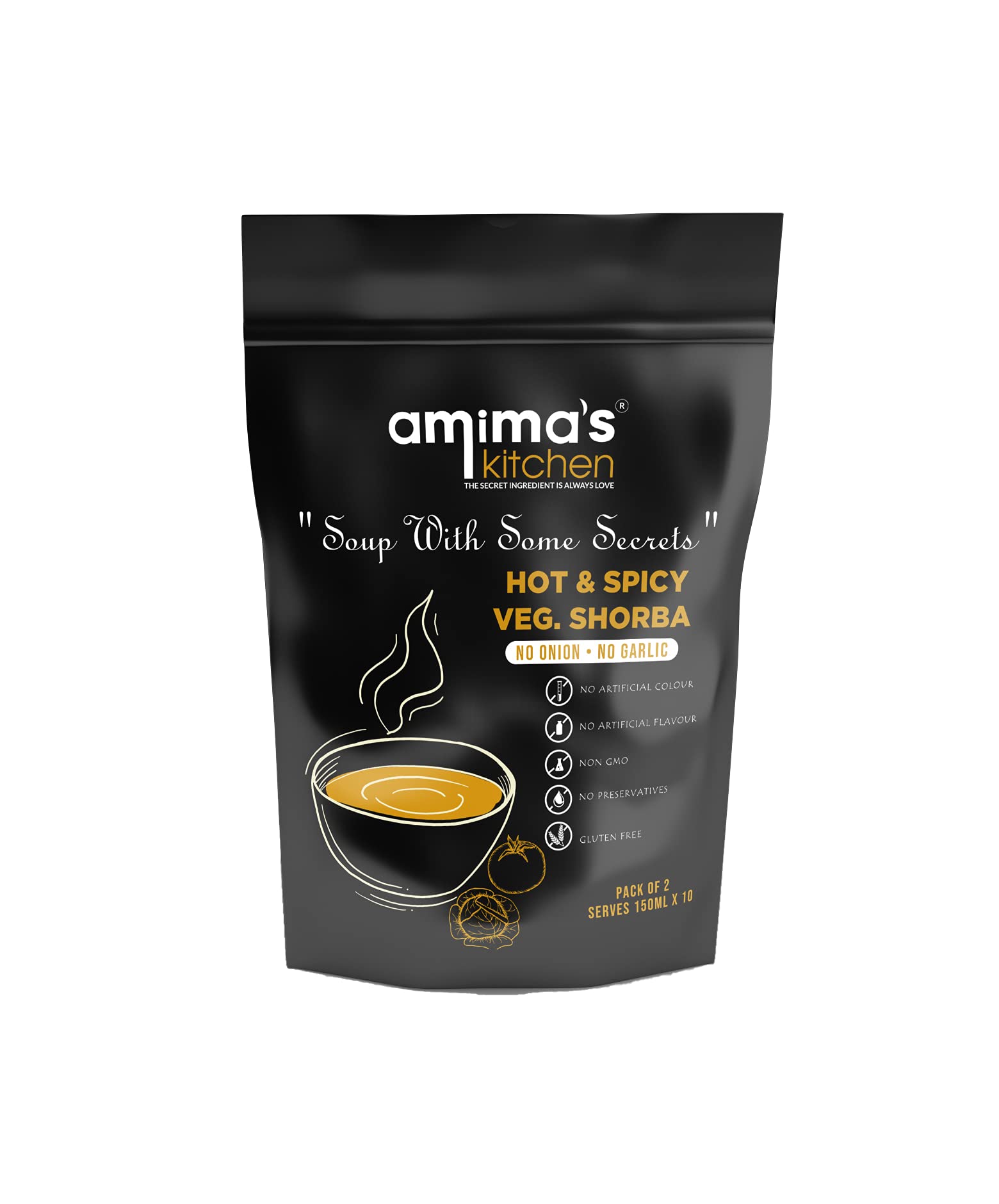 Amima's Kitchen Hot & Spicy Veg. Shorba Jain Soup (No Onion No Garlic) - 100 Grams [Serves 10] | Instant Soup Mix Powder | Ready To Cook | No Artificial Flavour & Colour | Gluten Free | Non GMO | Healthy Soup