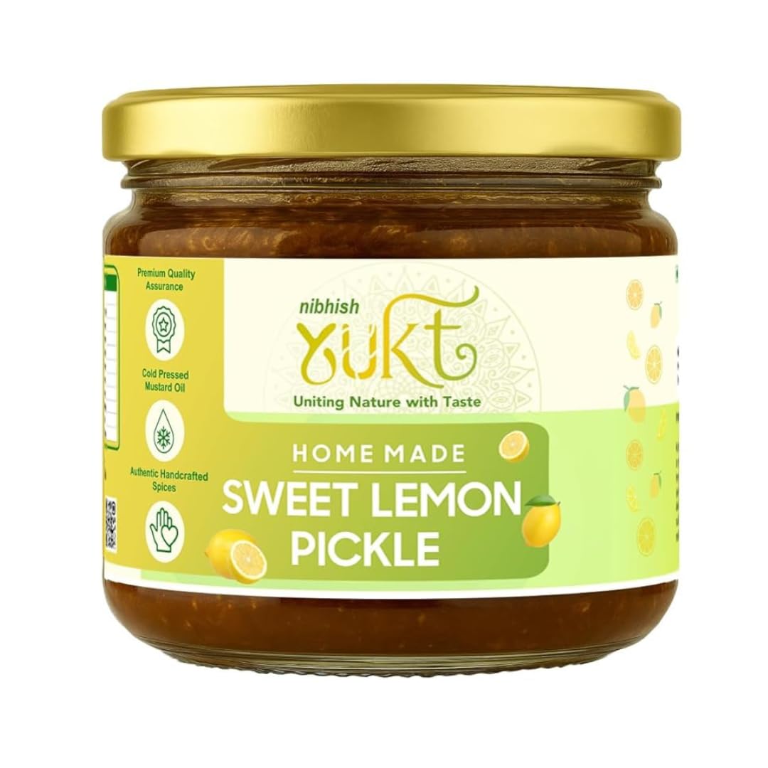 NIBHISH Yukt pickle Khatta Meetha Sweet Lemon Pickle | Sweet & Tangy Homemade Delight | Oil-Free, No Onion or Garlic | Traditional Chunda-Style Nimbu Ka Achaar with Grandma's Authentic Taste | Handmade Using Organic Preparation Methods | 100% Natural & Pure | Glass Jar