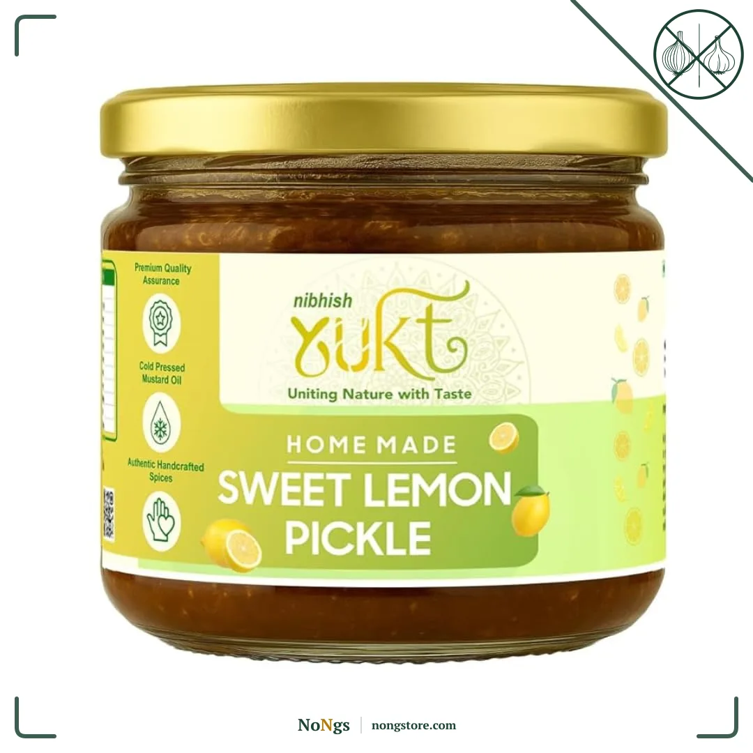 NIBHISH Yukt pickle Khatta Meetha Sweet Lemon Pickle | Sweet & Tangy Homemade Delight | Oil-Free, No Onion or Garlic | Traditional Chunda-Style Nimbu Ka Achaar with Grandma's Authentic Taste | Handmade Using Organic Preparation Methods | 100% Natural & Pure | Glass Jar