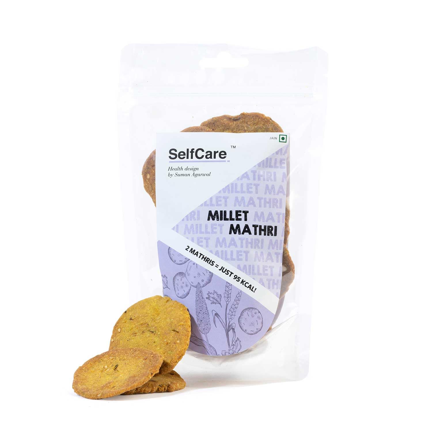 SelfCare By Suman Agarwal Millet Mathri Pack of 1 125g | Vegan - Gluten Free - Fiber Rich | Savoury - Snacks - Namkeen - Grocery | Mid Day - Workout - Tea time Snacking | Jain & Travel Friendly