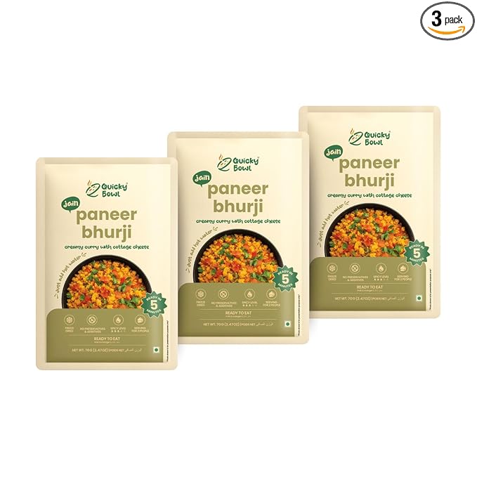 Quicky Bowl Jain Paneer Bhurji | Mashed Cottage Cheese And Vegetable | Ready To Eat | No Onion No Garlic | Punjabi Sabji | Instant Food | (Pack Of 3)