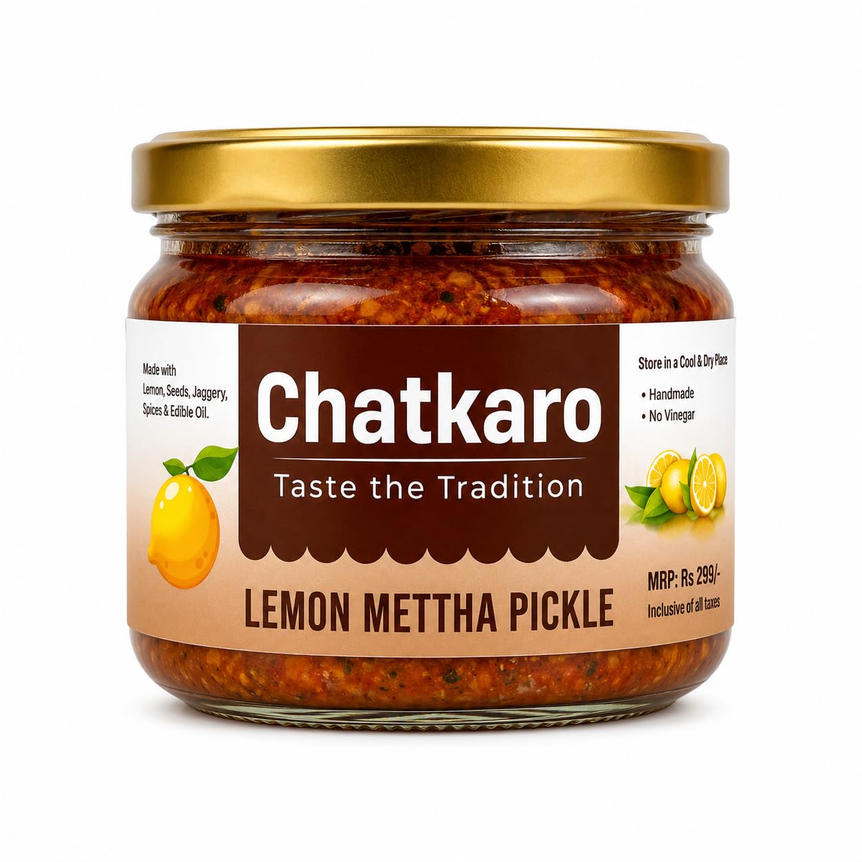 Chatkaro Lemon Pickle with Jaggery 250g | Indian Homemade Nimbu ka Achar with No Onion & Garlic | Sweet & Sour | Traditional Grandma-Style Recipe | Organically Processed | Homemade Achar Traditional Indian Style | Store in Glass Jar | Made With Jaggery | No Sugar | No Chemical Preservatives | No Vinegar