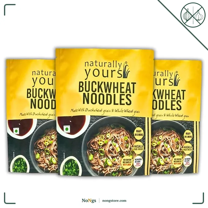 Naturally Yours Buckwheat Soba Hakka Noodles | Kuttu Atta & Whole Wheat | No Maida, No Onion No Garlic, Jain Friendly, Vegan, Preservative Free | Tastemaker Inside | Healthy Noodles | 180g Pack of 3