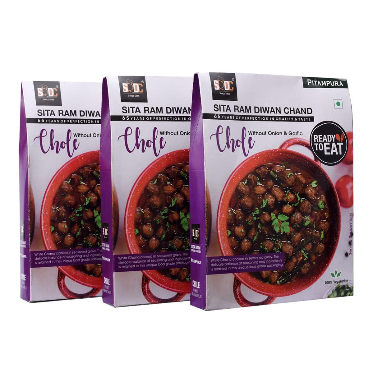 Sita Ram Diwan Chand Ready To Eat Chole Without Onion and Garlic 300 Gram each | No Preservatives | No Artificial Flavors | 100% Natural Ingredients & Vegetarian | Tasty Snacks - Pack of 3
