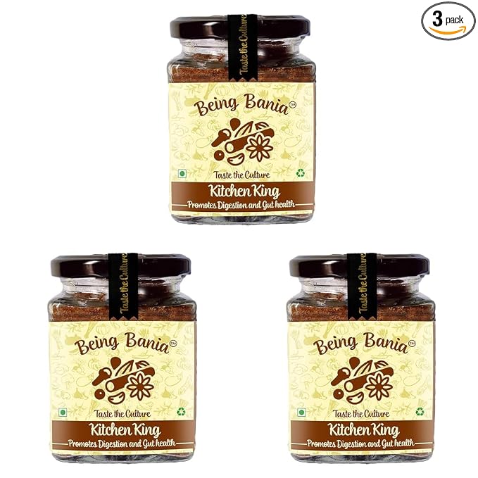 Being Bania Kitchen King Masala, 100g | 100% Natural Spices Mix | No garlic or onion | No MSG | Kitchen masala powder | Exotic Indian Masala Spices | King Masala (Pack of 3)