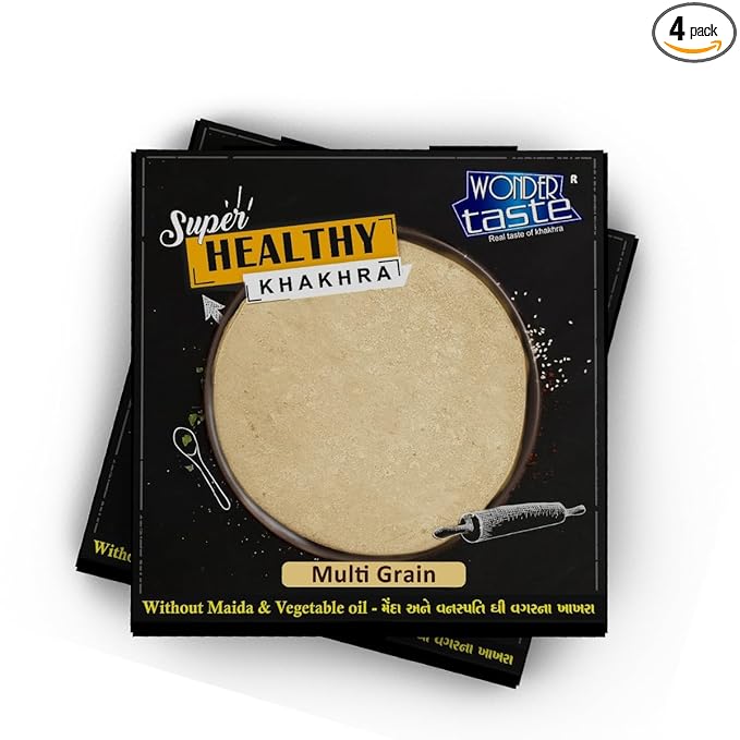 WONDER TASTE Multi Grain Khakhra Pack of 4 (Each 200g) | No Maida | No Vegetable Oil | Super Healthy Diet Low Calorie Snacks | Delicious Roasted Gujarati Bites | Free Masala Packet Inside