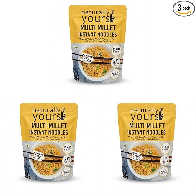Naturally Yours Multi Millet Instant Noodles 175g | Kodo & Little Millet + Whole Wheat | 21g Protein | High Fiber | No Maida | Non-Fried | No Onion No Garlic Jain-Friendly | Tastemaker | Pack of 3