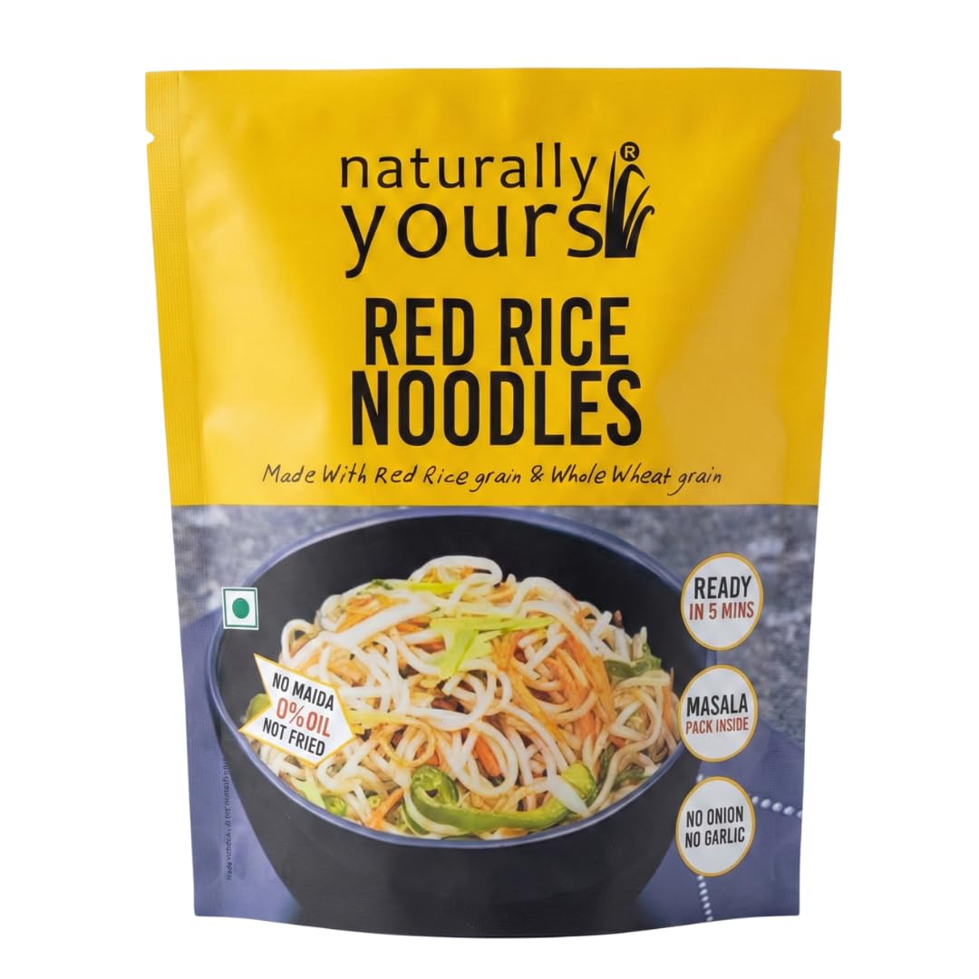 Naturally Yours Red Rice Hakka Noodles | No Maida, Non-Fried, Vegan, Preservative Free | No Onion No Garlic, Jain Friendly | High Iron, Antioxidants & Fiber | Healthy & Easy to Digest | 180g Pack