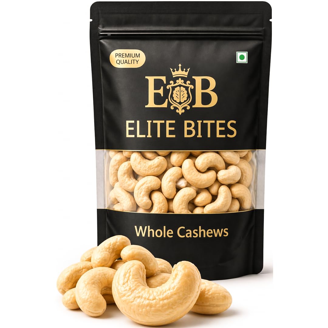 Elite Bites Premium Cashew Nuts (Kaju) | W320 Grade | Crunchy & Fresh | Healthy Snack | Rich in Protein | 200g / 500g (200g)