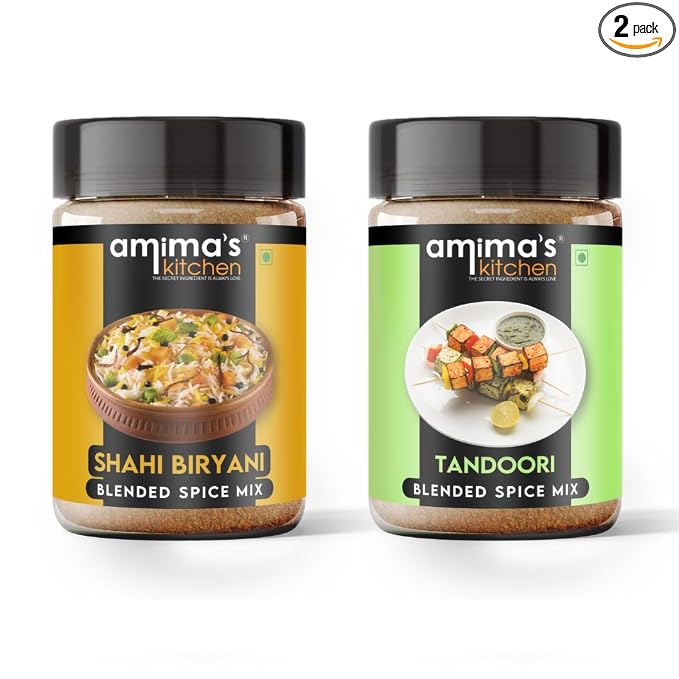 Amima's Kitchen Combo Of Veg. Biryani + Tandoori Jain Spice Mix (No Onion No Garlic) – 100 Grams (Pack of 2) | Blended Spice Mix | For Healthy and Delicious Cooking | No Synthetic Flavour & Color | Ready Masala Powder
