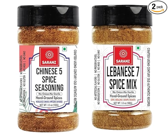 SARANZ Lebanese 7 Spice Mix & Chinese 5 Spice Jain Seasoning ( Combo Of 2 ) Instant Use | Spice Powders and Seasonings | Perfect for Cooking | Premium Artisanal Spices with Rich & Strong Flavour | 100 Grams Bottle