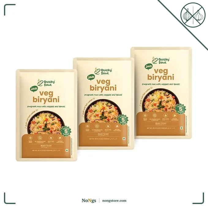 Quicky Bowl Jain Veg Biryani|Ready To Eat|No Onion No Garlic|Instant Food(Pack Of 3)