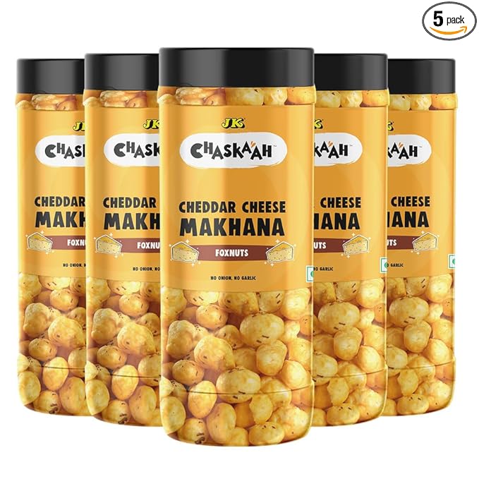 Chaskaah Cheddar Cheese Makhana, 350g (Pack of 5) (Foxnuts, Phool Makhana)| Dry Roasted| Rich in Calcium| Low Cholestrol|High Fibre| Jain