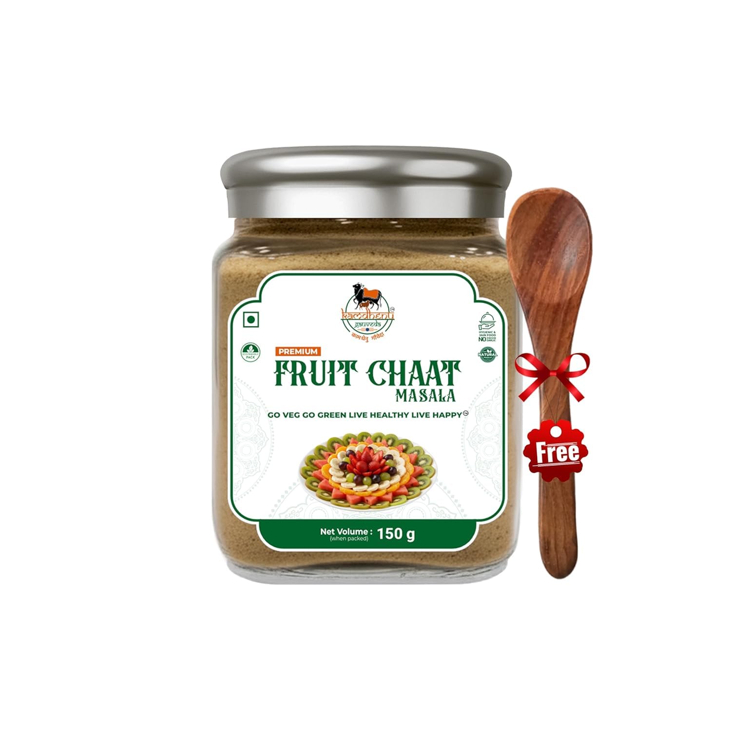 Satvik Sanatani Sawaminaryan, Jain, Vegan Tangy Street-Style ChatPata Spice Masala | Blend Natural Ingredients Cumin, Coriander, Pudina, Pink & Black Salt | No Preservatives | FSSAI Certified | No Onion No Garlic | Pack In Premium Organic Glass Jar With Steel Cap (150g Glass Jar, Green Vegtable Salad Masala)