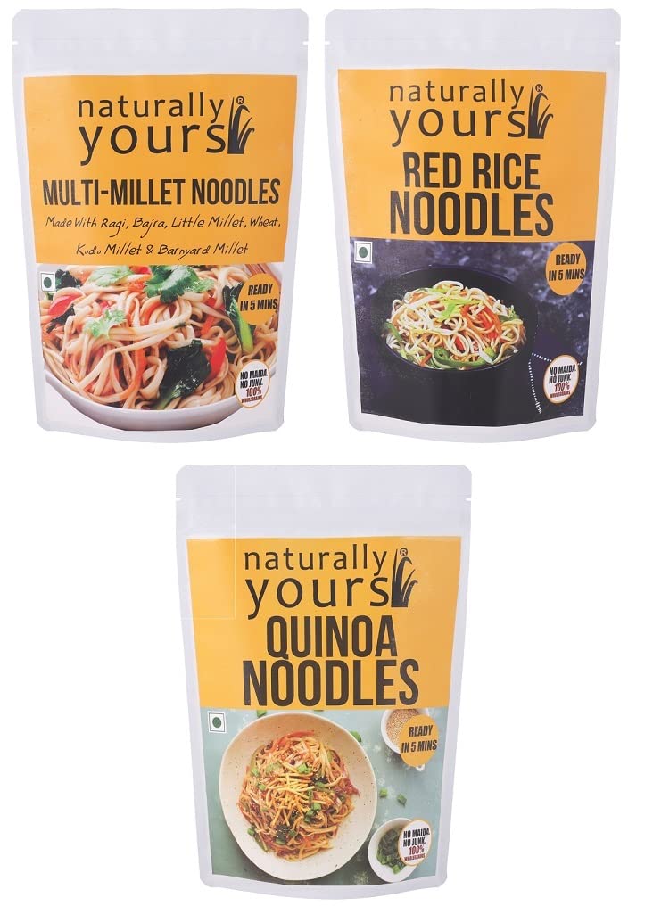 Naturally Yours Noodles Combo – Multi Millet, Red Rice & Quinoa | No Maida, No Onion No Garlic, 100% Jain Friendly | Vegan, Non-Fried, High Protein & Fiber | 180g Each, Pack of 3