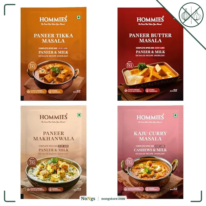 Hommies Paneer Lover’s Spice Combo | Paneer Tikka Masala, Paneer Butter Masala, Paneer Makhanwala & Kaju Curry Spice Mix | Ready to Cook | Just Add Basics | Serves 4 Each | Vegetarian | No Preservatives| Pack of 4 (50g Each, Total 200g) (Combo of 4-5)