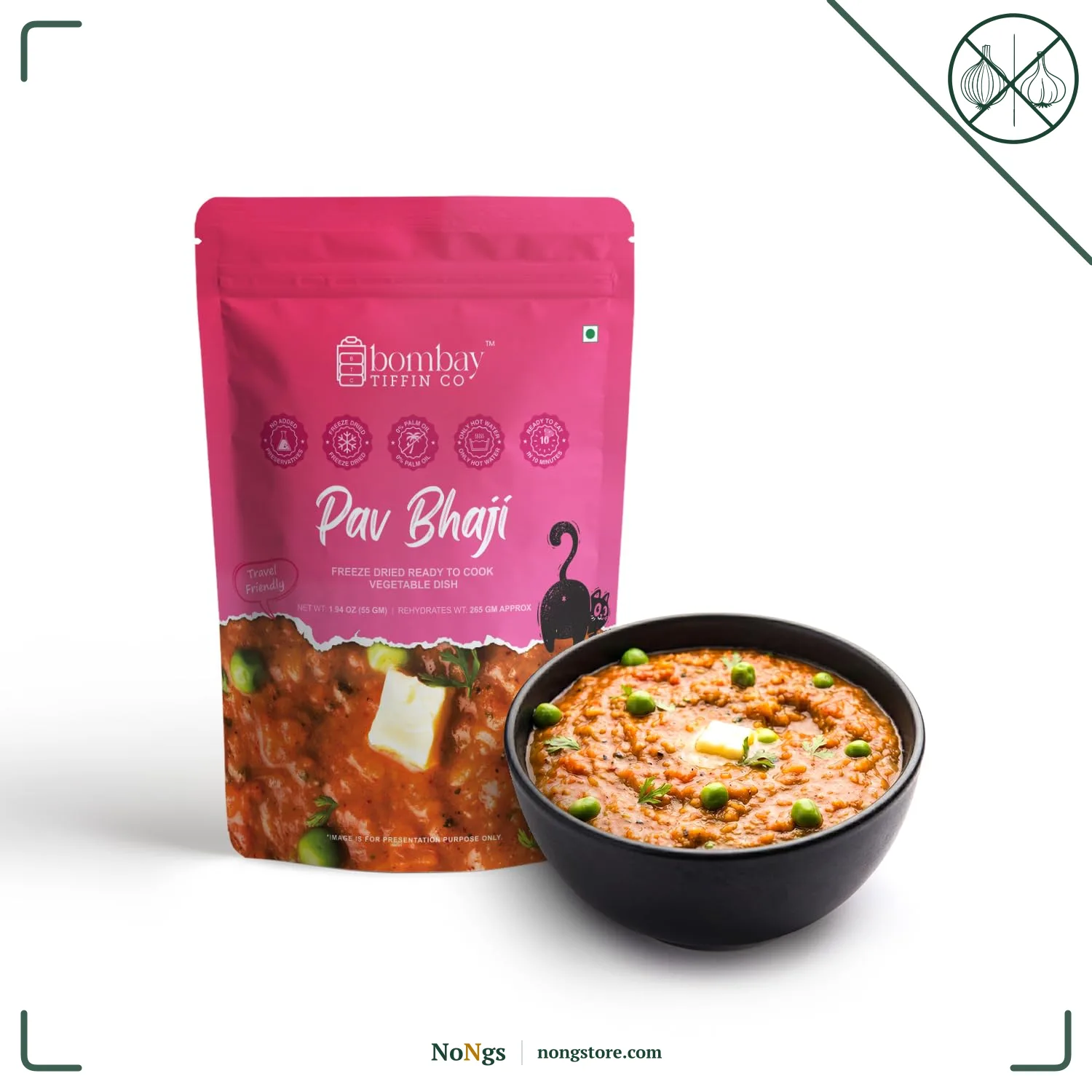 Bombay Tiffin Co Pav Bhaji | Ready To Eat Food | Instant Meal | Ready To Eat Meals | Indian Meal | Travel Carry Food 55Gms Powder