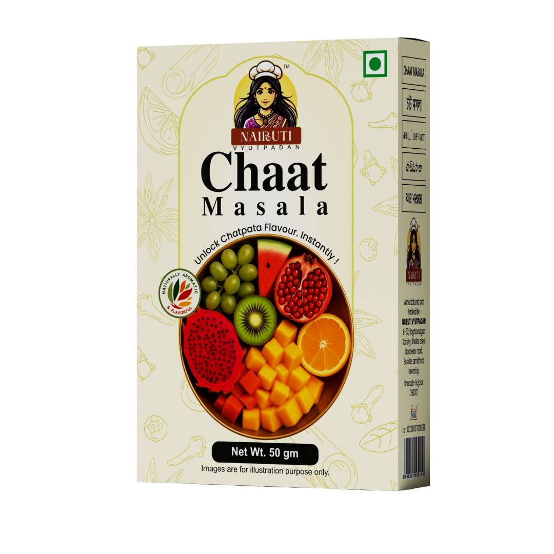 Nairuti Vyutpadan Chat Masala (Jain Friendly) 50g | No Onion No Garlic | Tangy & Spicy Chaat Masala Powder | Sprinkle for Fruits, Salads, Snacks & Street Style Flavour | No Preservatives