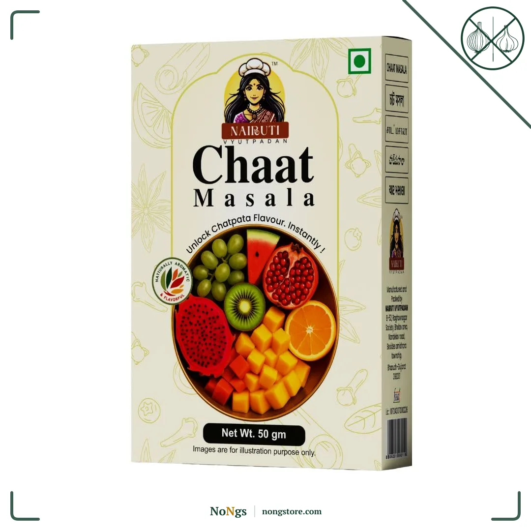 Nairuti Vyutpadan Chat Masala (Jain Friendly) 50g | No Onion No Garlic | Tangy & Spicy Chaat Masala Powder | Sprinkle for Fruits, Salads, Snacks & Street Style Flavour | No Preservatives