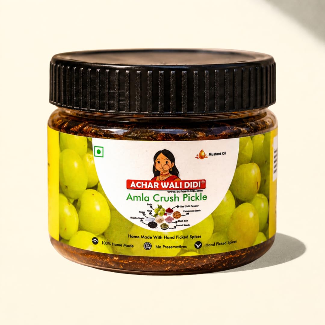 Achar Wali Didi | Amla Crush Pickle in Fresh | Homemade Awle ka Achaar without Onion & Garlic | Traditional Lemon Chunda Style Sweet & Sour | Seedless Indian Gooseberry | Less Oil, Preservative-Free | Tangy Amle ka Achar | Traditionaly made (300g)