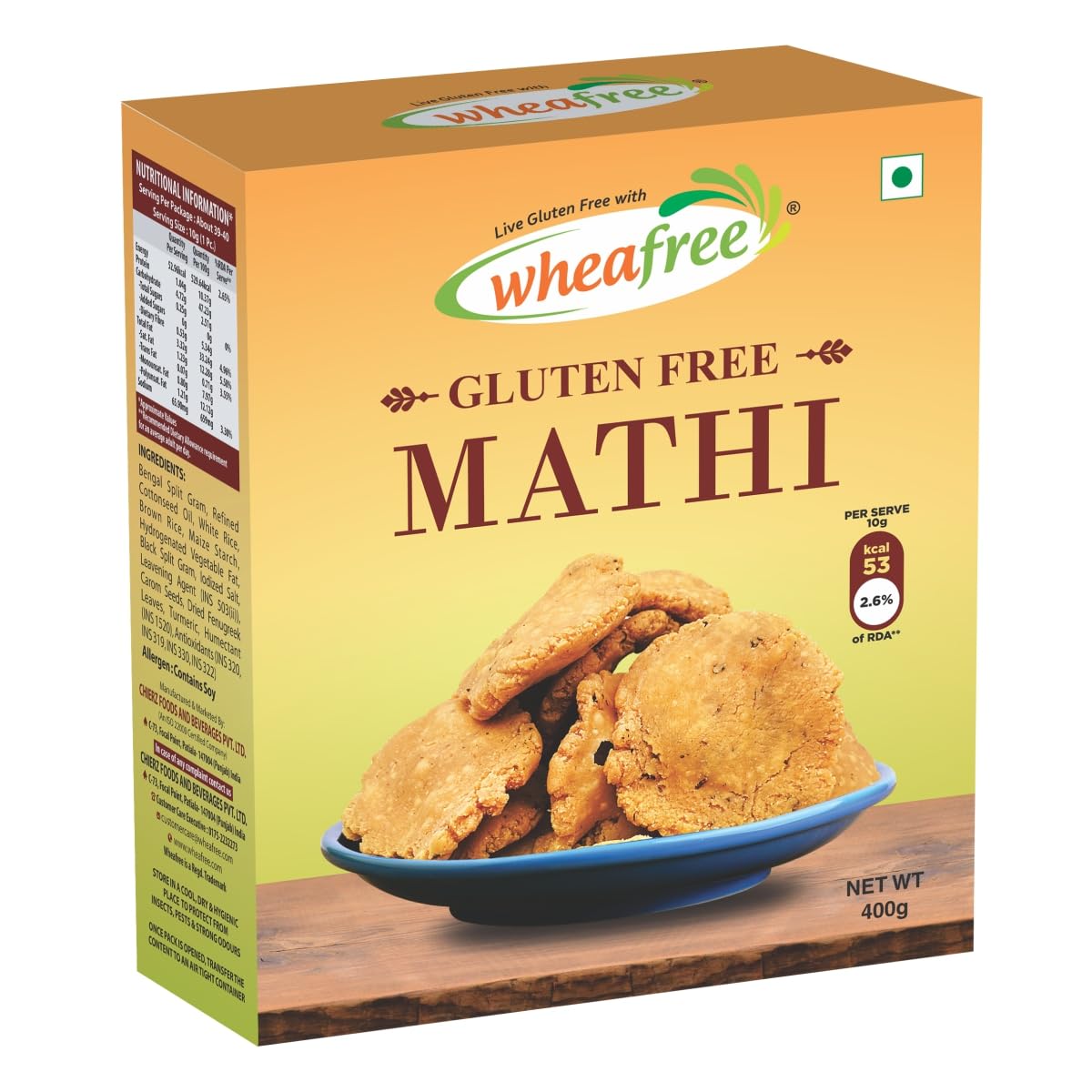 Wheafree Gluten Free Mathi (400g) | Delicious, Ready to Eat Indian Snacks | Tasty Crispy and Crunchy Savoury | Lactose Free | Best Tea Time Savoury Snacks