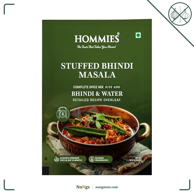 Hommies Stuffed Bhindi Masala Spice Mix | Ready to Cook in Minutes | Just Add Ladyfinger & Water | Serves 4 | Healthy Curry Masala with No Preservatives | Pack of 4 (200g, 50g Each)