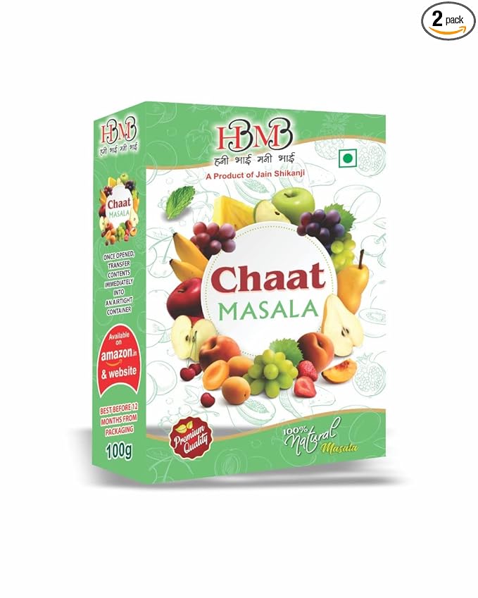 HBMB Jain Chaat Masala Powder 100g (Pack of 2 Boxes - Total 200g) | Authentic Chatpata & Tangy Spice Mix Combo | Natural Seasoning Spices for Salad, Fruits, Raita & Snacks