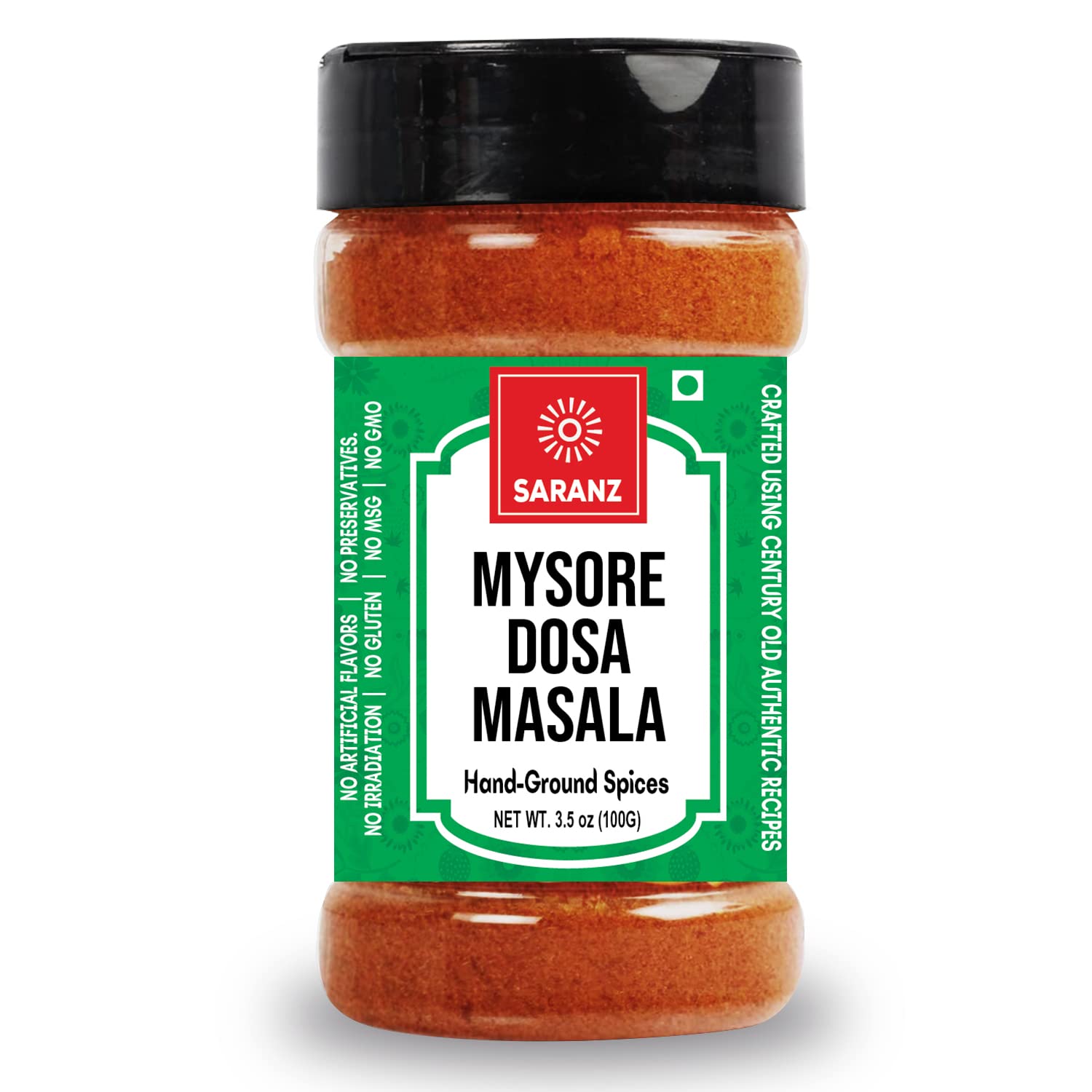 SARANZ Mysore Dosa Masala Indian Spice Instant Dosa Masala Perfect for Cooking, Ready to Use, No Added Colours, Spice Powders and Masalas, Premium Artisanal Spices with Rich & Strong Flavour-100 Grams Bottle