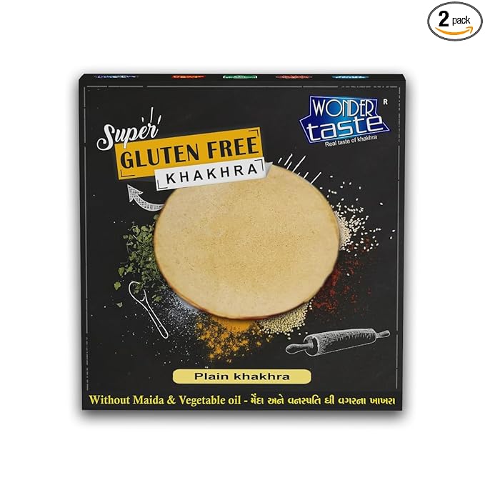 WONDER TASTE Gluten Free Plain Khakhra Pack of 2 (200g Each) | No Maida | No Vegetable Oil | Super Healthy Diet Low Calorie Snacks | Delicious Roasted Gujarati Bites | Free Masala Packet Inside