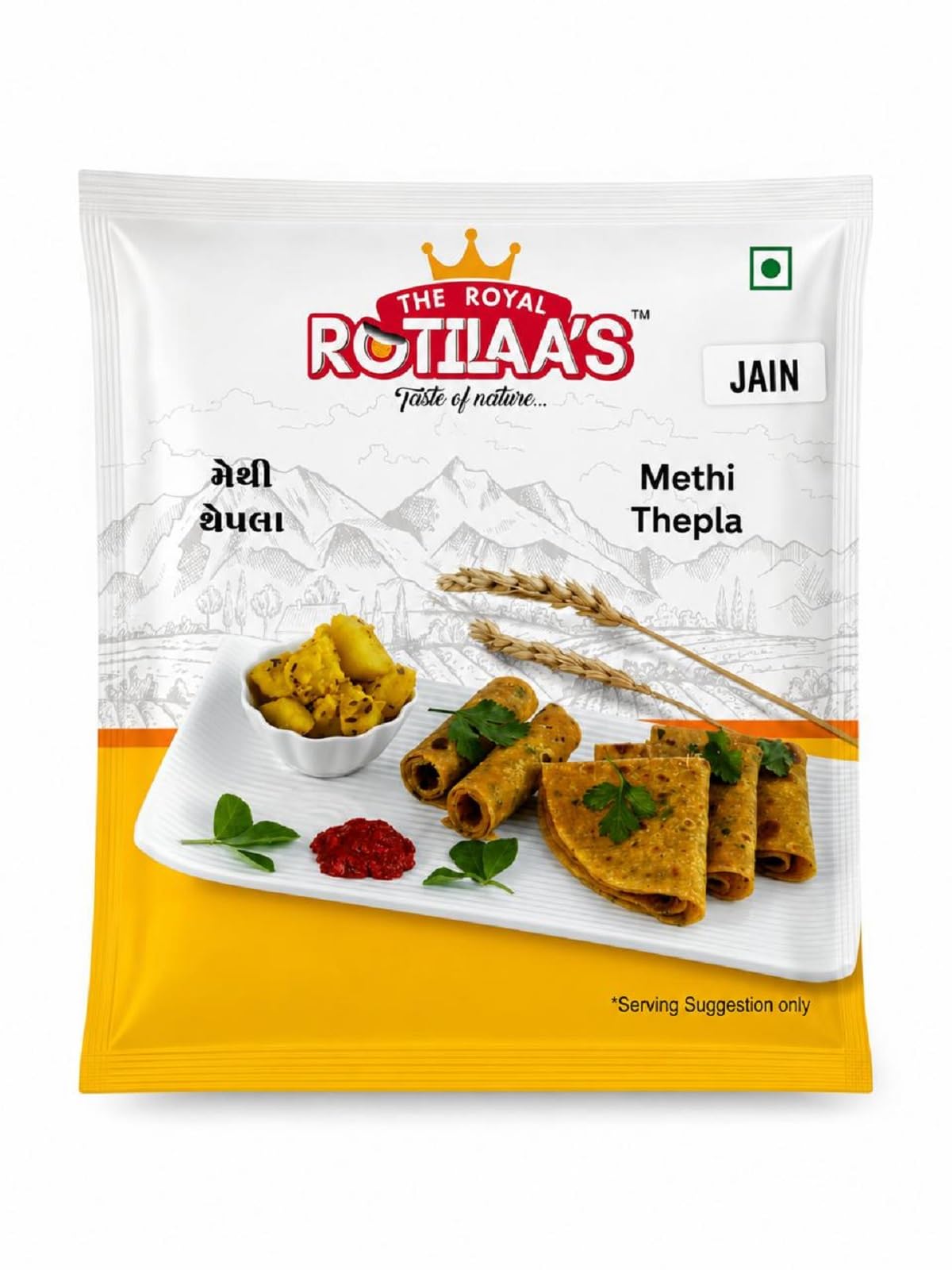 THE ROYAL ROTILAA'S Jain Thepla 100g (Pack of 3) | Ready-to-Eat Gujarati Snack | Vacuum Packed | Soft & Fresh Handmade Thepla | Includes Pickle | Pure Veg Travel & Tiffin Food | 4 Pieces per Pack