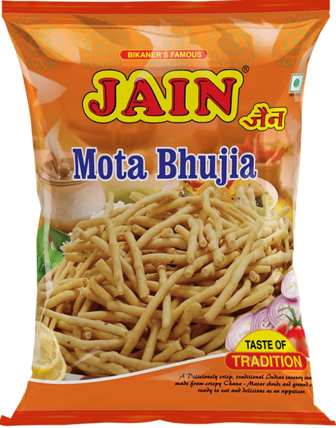 JAIN Bikaneri Mota Bhujia (Khokha Bhujia), Size - 500g, Asli Bikaneri, Handmade, No Palm Oil