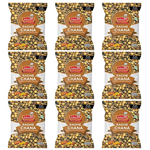 Jabsons Roasted Chana Radhe Plain, 200gm| pack of 9| 100% roasted | No Onion No Garlic | Crunchy Protein Snacks Bhuna Chana Ready to eat Unsalted