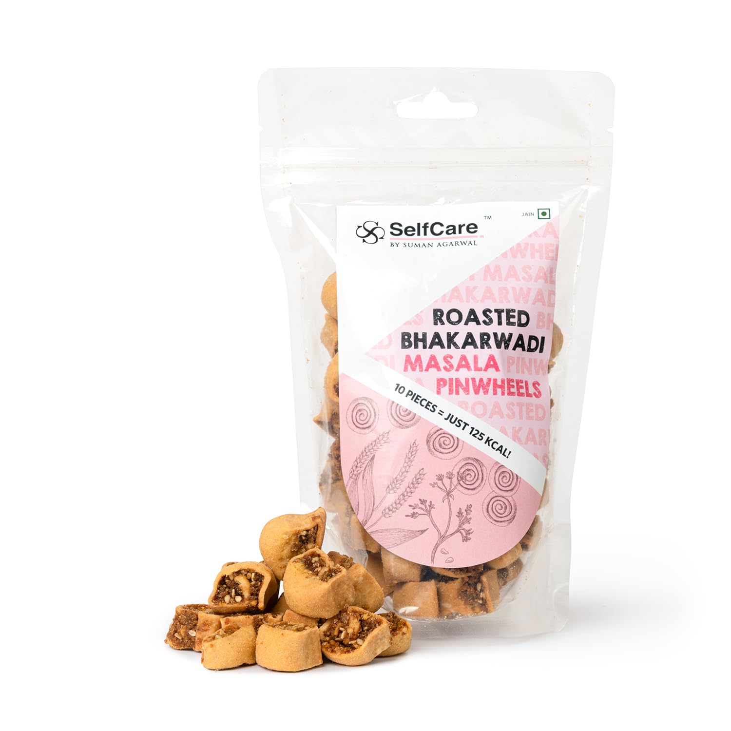 SelfCare By Suman Agarwal Roasted Bhakarwadi - Masala Pinwheels Pack of 1 200g | Vegan - Oil free - Healthy | Snacks - Namkeen - Grocery | Crispy - Chatpata - Tea time Snacking | Travel Friendly