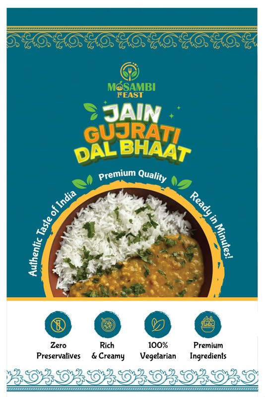 MOSAMBI FEAST Ready-to-Eat Jain Gujarati Dal Bhat | 100% Natural Zero Preservatives | Rich Creamy Authentic Indian Flavors | Healthy Vegetarian Meal