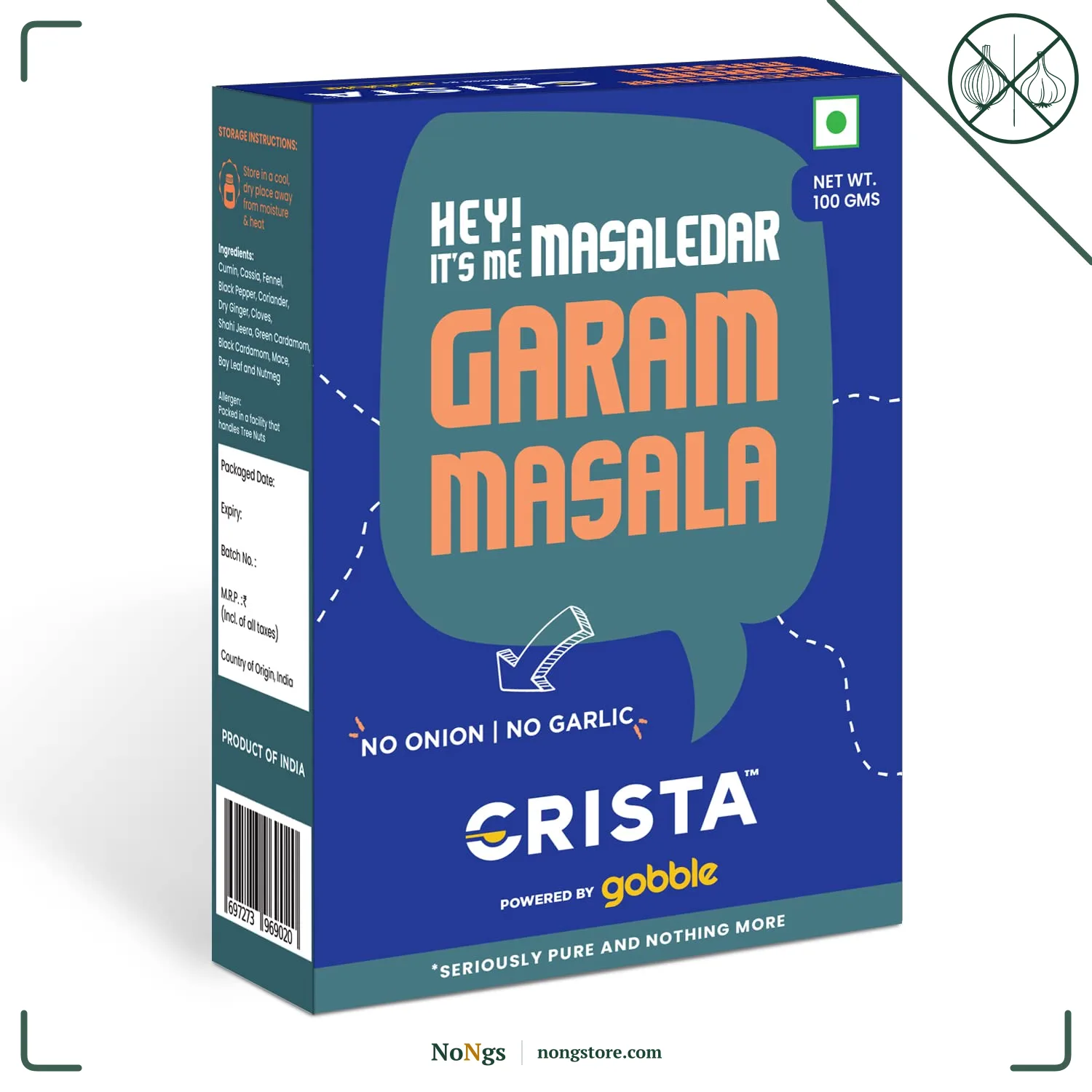 CRISTA Masaledar Garam Masala | Mixed Spices Blend | Zero added Colours, Fillers, Additives & Preservatives | Vegan | No Added Sugar | No Onion | No Garlic | 100 gms