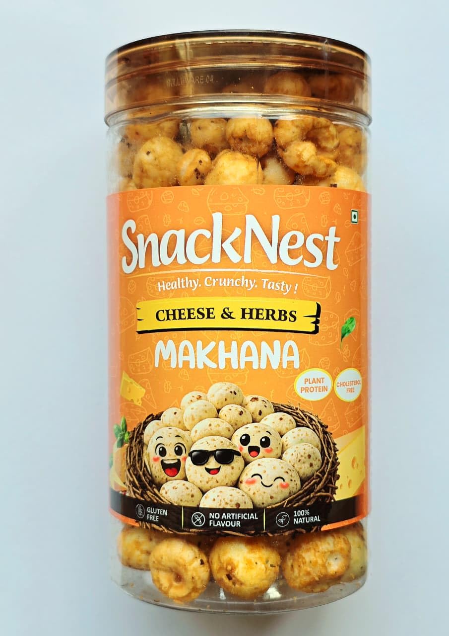 SnackNest Cheese & Herbs Makhana, Roasted Fox Nuts, Gluten Free, No Artificial Flavour, Plant Protein, 70g