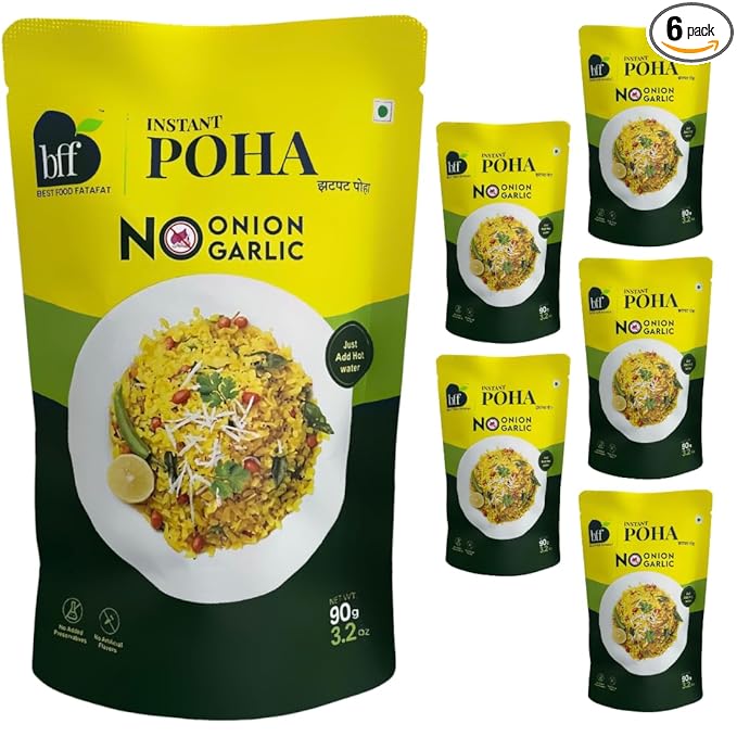 Instant Poha - Pack of 6 (90g Each) | Indian Breakfast Mix | Just Add Hot Water | No Added Preservatives | No Onion, No Garlic | Simple & Easy Meal Solution