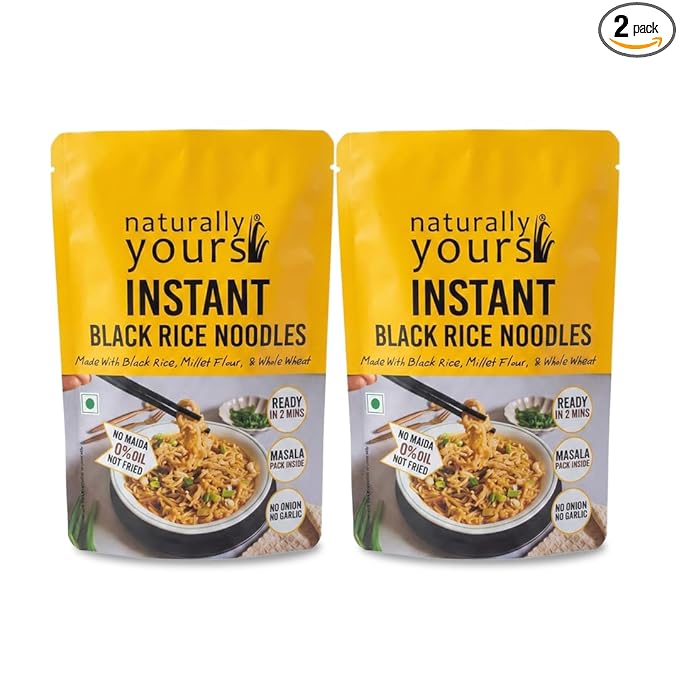 Naturally Yours Black Rice Instant Ramen Noodles | Black Rice, Millet & Whole Wheat | No Maida, No MSG, Not Fried | No Onion No Garlic, Jain Friendly | High Protein | Ready in 2 Minutes | 175g Pack 2