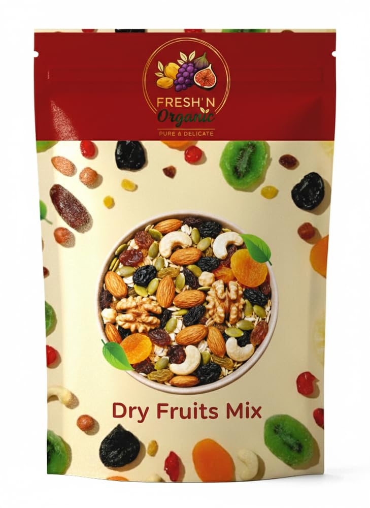 Fresh N Organic Panchmeva Dry Fruits Mix | Fit for Fasting Healthy Snacks Mixed Nuts with Almonds Cashews Dates Raisins More (200g)