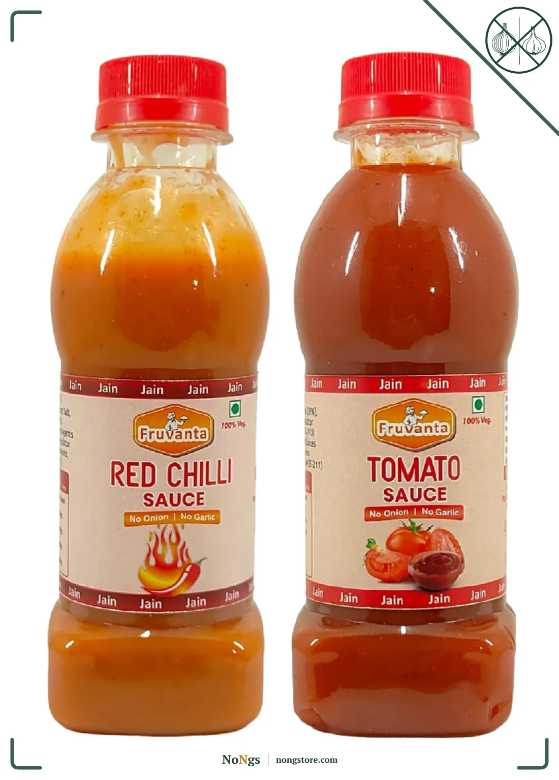 Fruvanta Jain Sauce/Catchup Combo Without Onion/garlic/Potato Tomato Sauce (200gm) and Red Chilli Sauce (200gm) (Pack of 2)