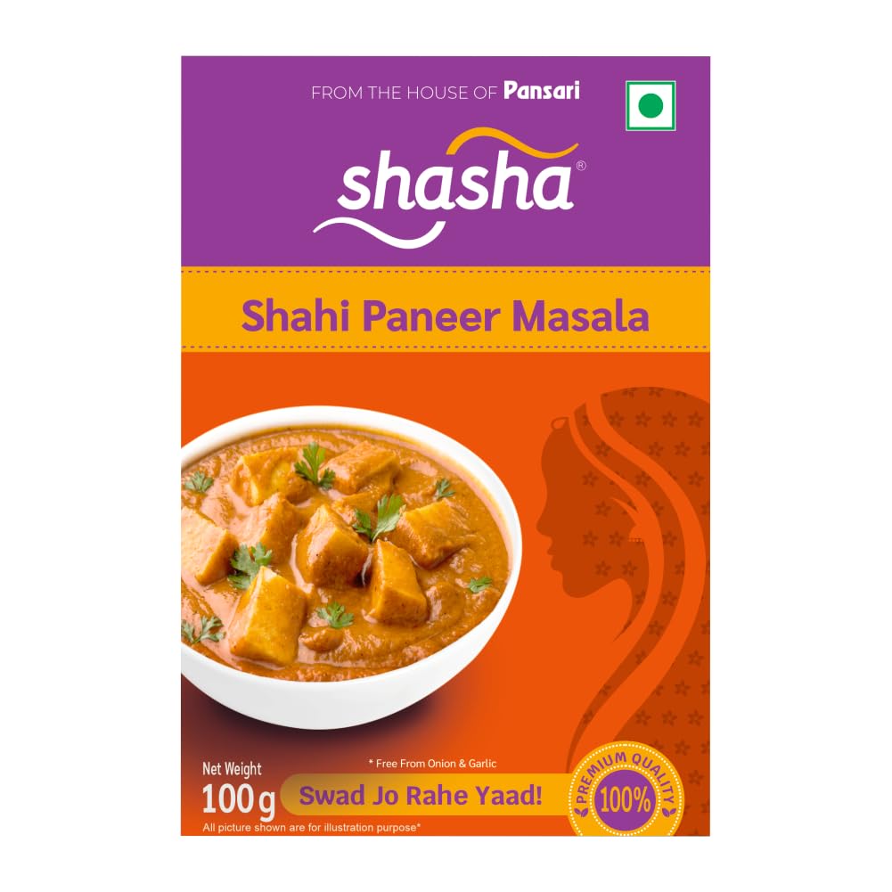 Shasha Shahi Paneer Masala 100g - Spice Mix for Rich & Creamy Shahi Paneer - No Onion or Garlic - From the House of Pansari