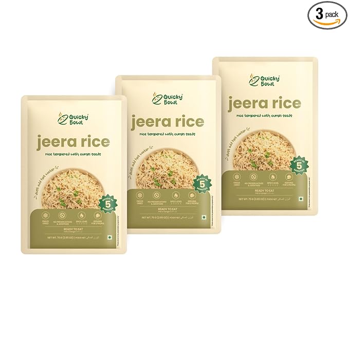 QuickyBowl Jeera Rice | Rice Pilaf with Cumin Seeds | Ready to Eat | Instant Food | (Pack of 3)