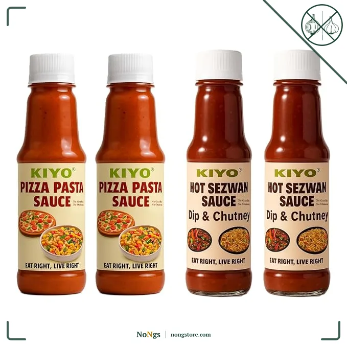 KIYO Combo Pack Of Pizza Pasta Sauce (Pack of 2) And Hot Shezwan Sauce (Pack of 2) || No Onion No Garlic || Hot And Spicy Sauces || No Artificial Colours & Flavours Added || 210 gm Each (Pack Of 4)