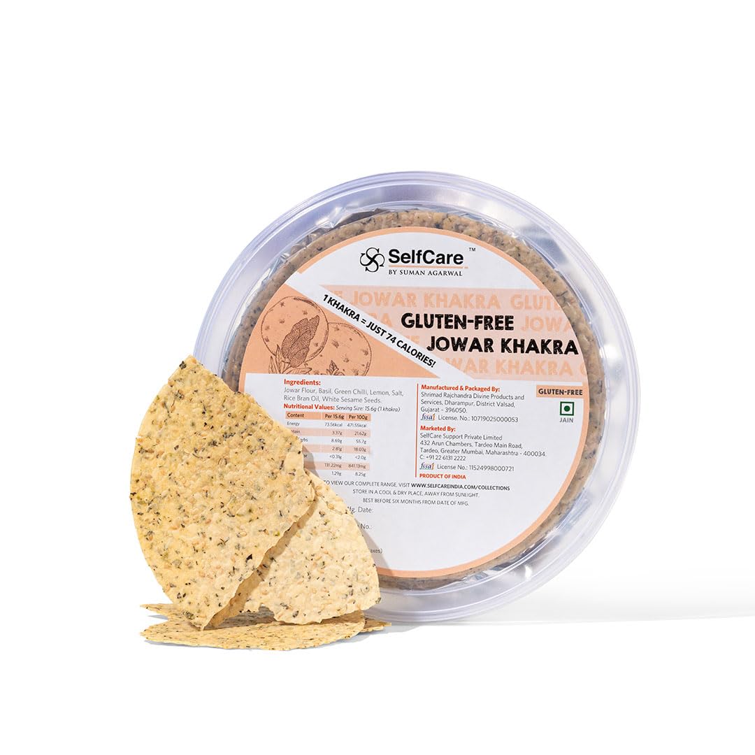 SelfCare By Suman Agarwal Gluten-Free Jowar Khakhra Pack of 1 250g | Roasted-Healthy-Snacks-Crackers-Namkeen-Grocery | Crispy & Chatpata - Tea time - Eat with Dip | Jain & Travel Friendly