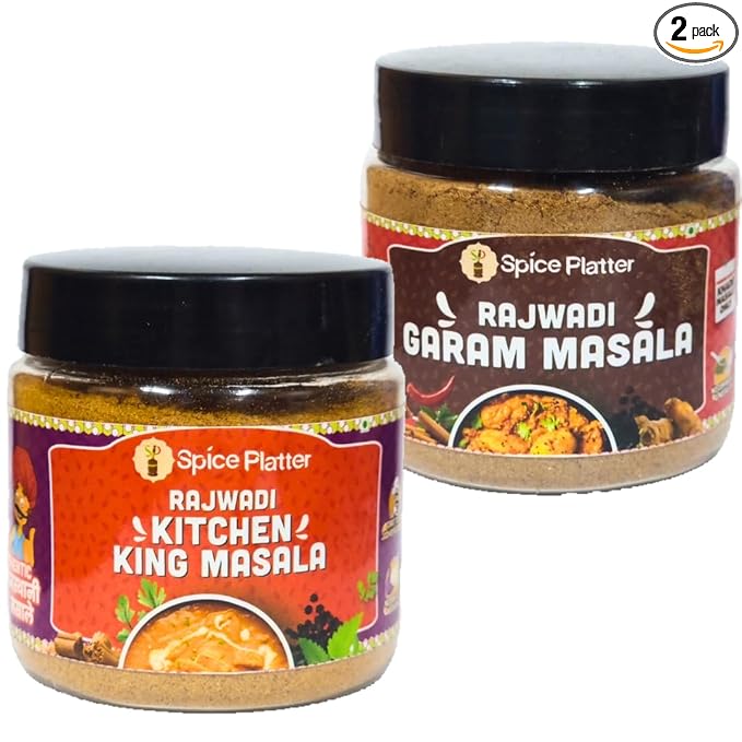Spice Platter Rajwadi Garam Masala & Kitchen King Masala Combo | Authentic Rajasthani Spices | No Coriander, No Salt, No Onion, No Garlic | Pure Khade Masale | 100% Natural | 100g Each