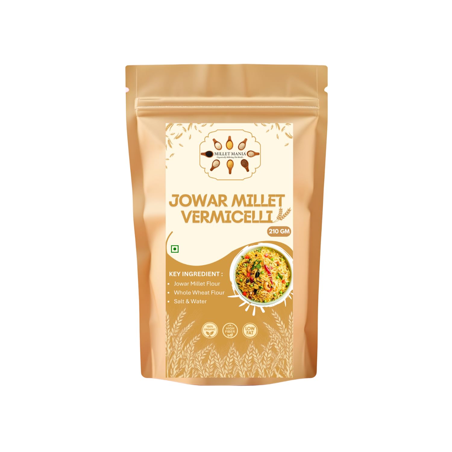 Millet Mania Jowar Millet Vermicelli | Healthy Snacks for Kids & Adults | Guilt-Free Pasta & Noodles Alternative | No Maida, No Preservatives | High-Fiber & Wholesome Meal | 210g (Pack of 1)